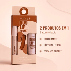 Batom Matte + Lápis Vivai Duo Lip Pocket 2 em 1 Contorno Labial 4 Cores