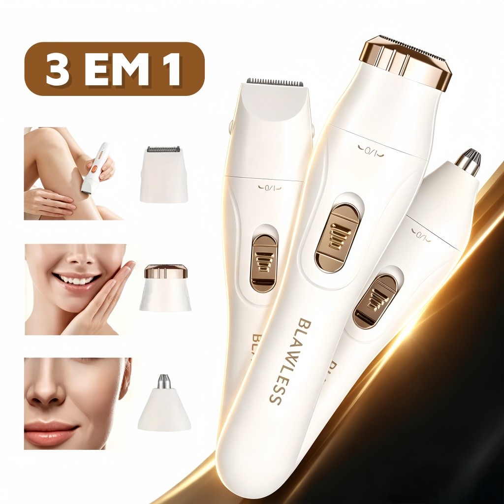 Barbeador Elétrico 3 em 1 Recarregável USB Aparador Depilador Portátil Unissex para Rosto Corpo Nariz Axilas Viagem