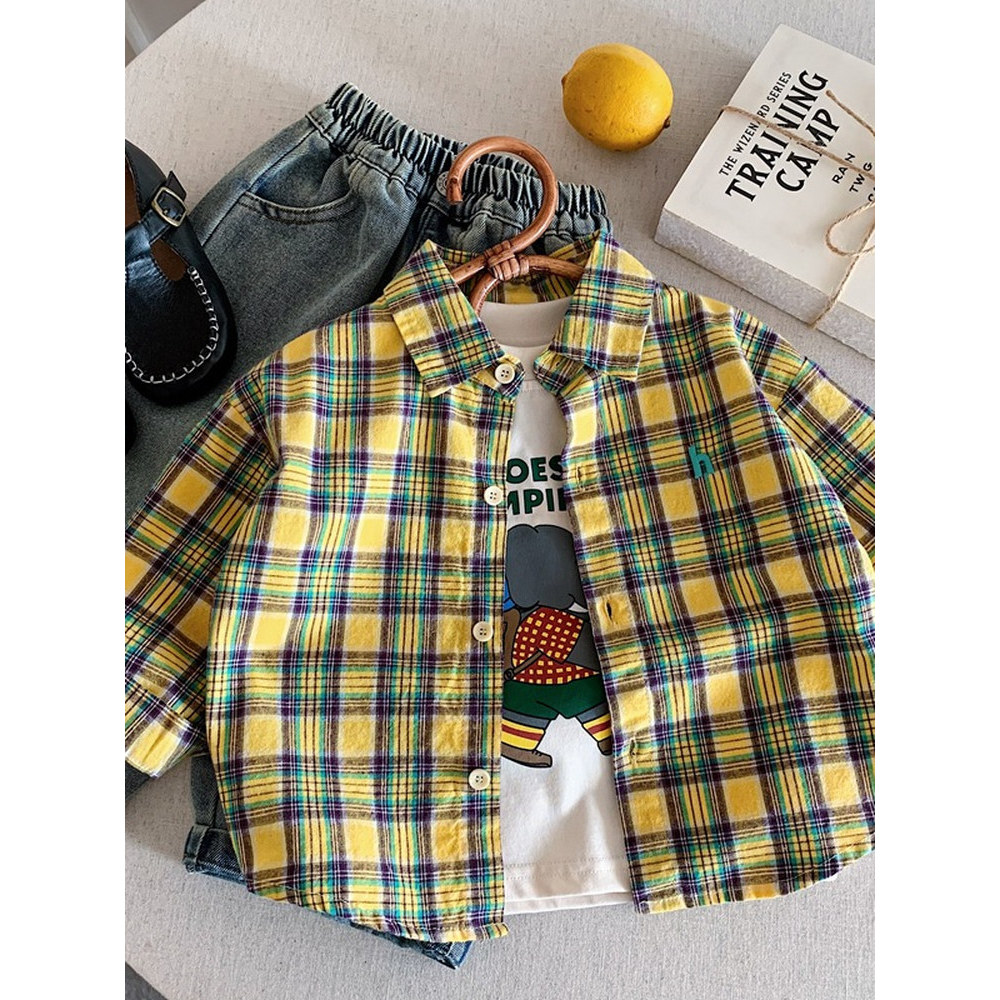 Crianças estilo ocidental xadrez camisas de manga comprida meninos meninas 2026 primavera outono roupas do bebê camisas 