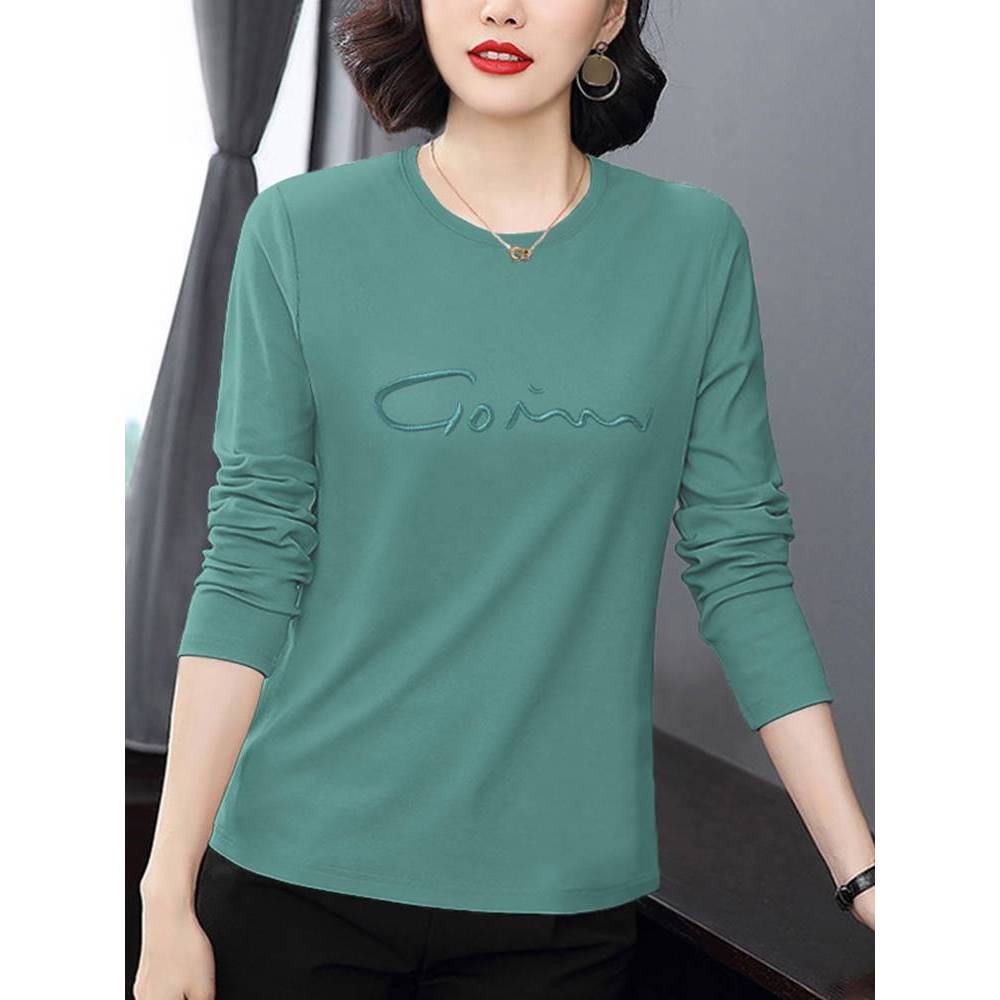 Camiseta de manga comprida de algodão roupas femininas 2023 primavera outono estilo ocidental mãe de meia-idade camisa d