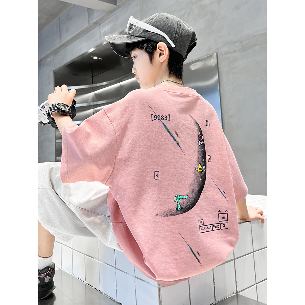 Meninos verão camiseta de manga curta 2026 novo estilo verão estilo fino médio grande crianças meninos estilo verão All-