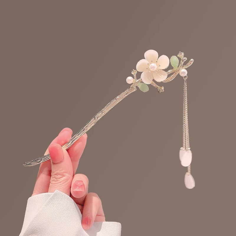 Magnólia hairpin antigo hairpin Hanfu cocar feminino Cheongsam acessórios de cabelo borla pérola flor hairpin passo bala