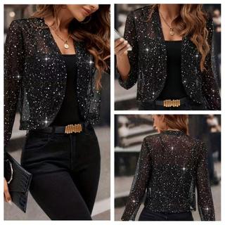 Tops À Prova De Sol , Cardigã Feminino Com Frente Aberta E Manga 3/4 , Decoração Brilhante , Jaquetas Curtas Maci