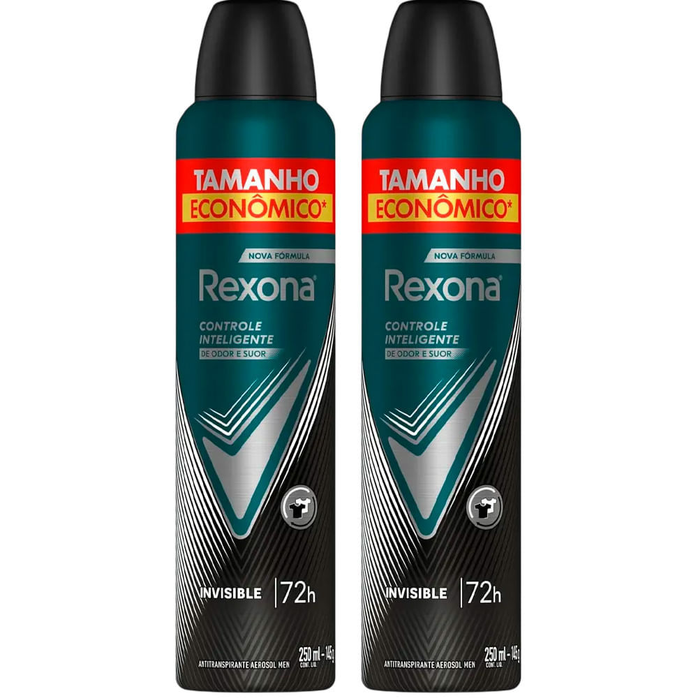 Kit Desodorante Antitranspirante Aerosol Rexona Invisible 72 horas 250ml - 2 Unidades