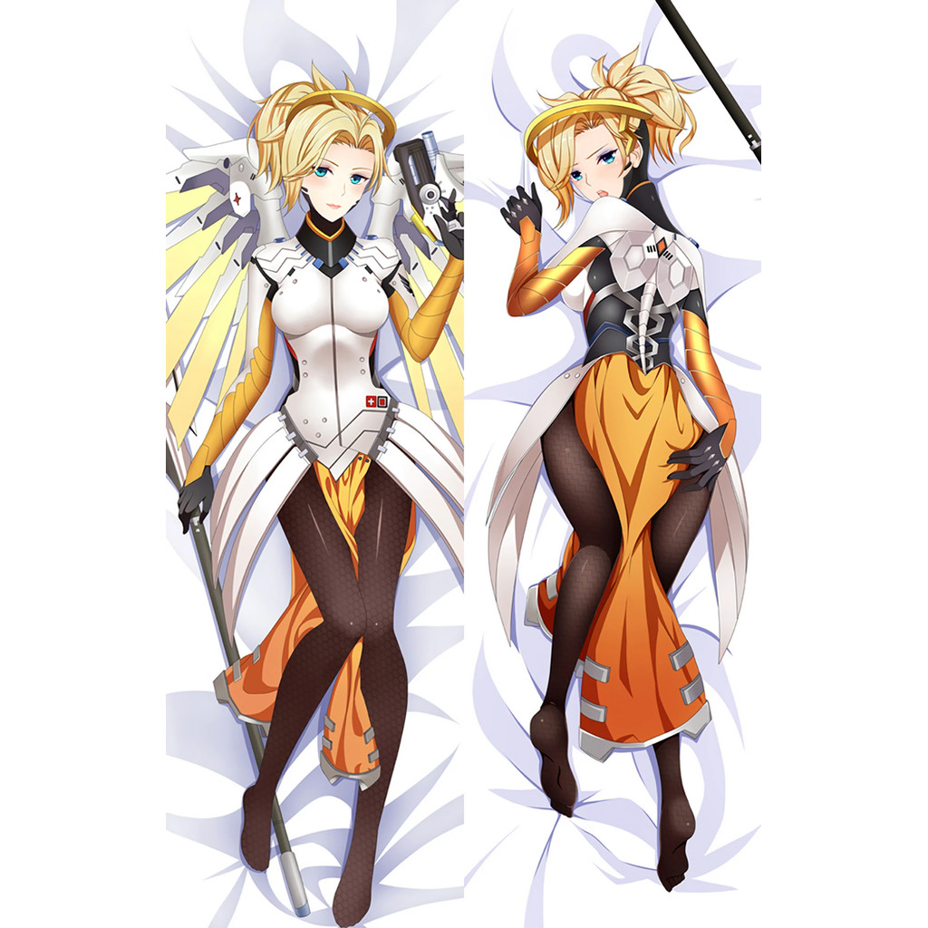 Overwatch Mercy Anime Impressão Dupla Face Em Tamanho Real Capa De Almofada Corporal Tricot De 2 Vias