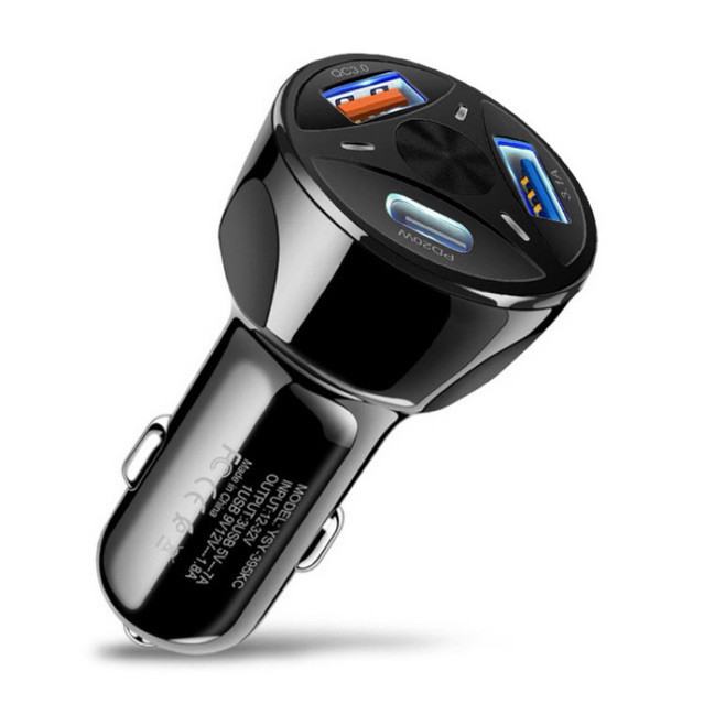 Carregador Veicular Turbo com 2 USB + USB-C PD Carregamento Rápido para Celular no Carro