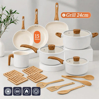 Jogo De Panelas 15 Peças c/ Grill Antiaderente 3 Camadas Cerâmica PFOA Free Para todos os fogões PPG Neoglide Tuut