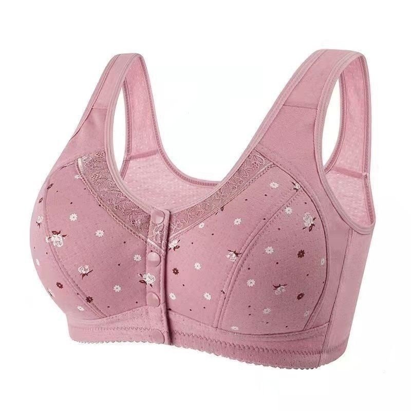 Roupa íntima feminina tamanho grande fivela frontal sutiã sem fio algodão puro estampado borda de renda