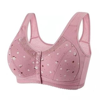 Roupa íntima feminina tamanho grande fivela frontal sutiã sem fio algodão puro estampado borda de renda