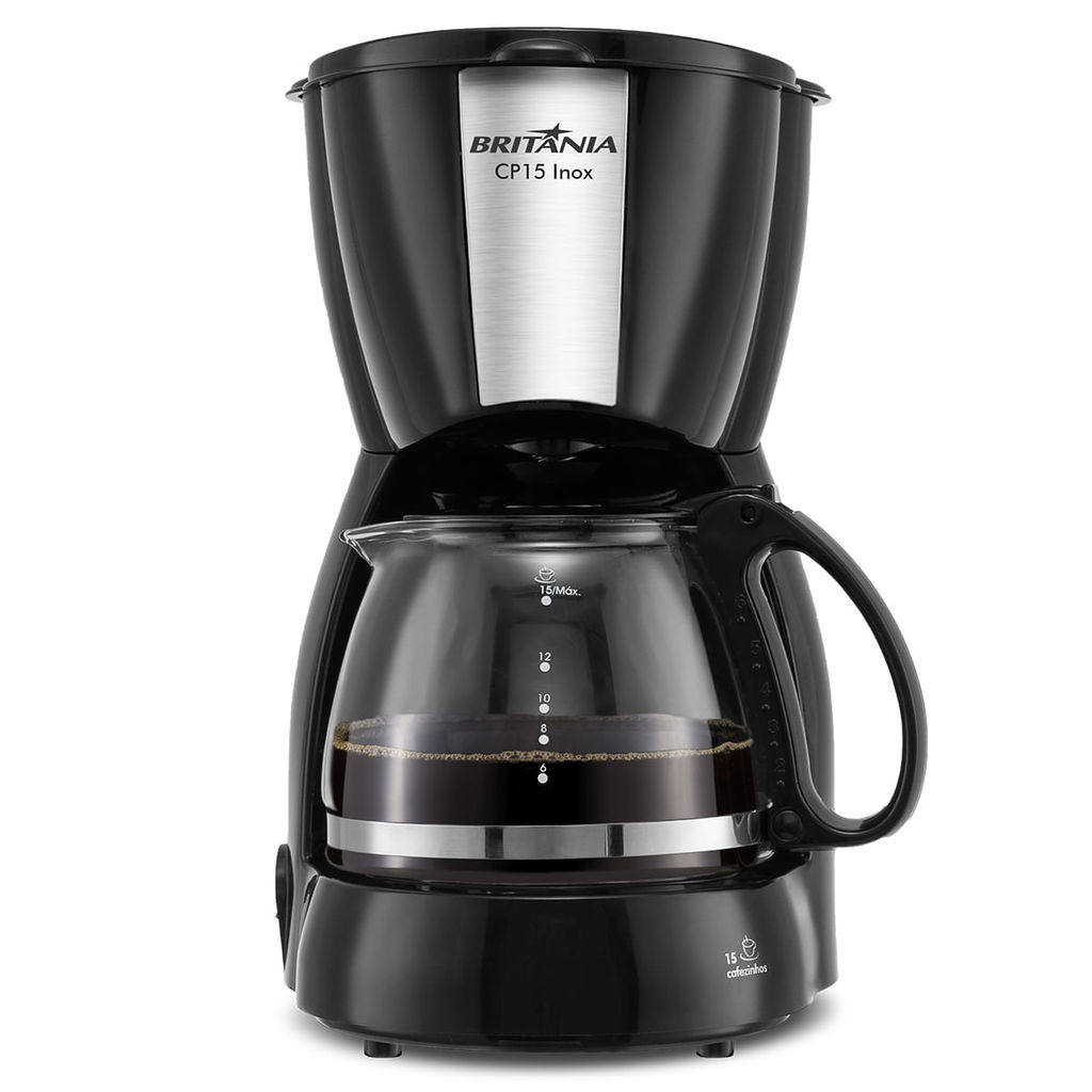 CAFETEIRA BRITâNIA CP15 VIDRO PRETO COM INOX