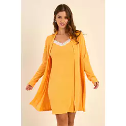 Pijama Feminino Camisola e Robe Canelado Marialícia Amarelo