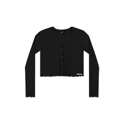 Cardigan Cropped Juvenil Menina Canelado Beats Preto