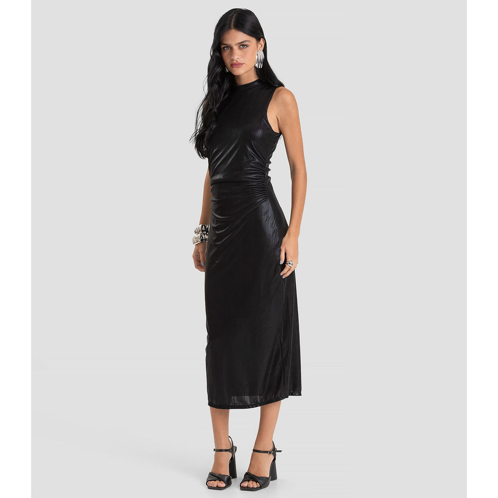 Vestido Midi Feminino Gola Dupla Dianna Preto