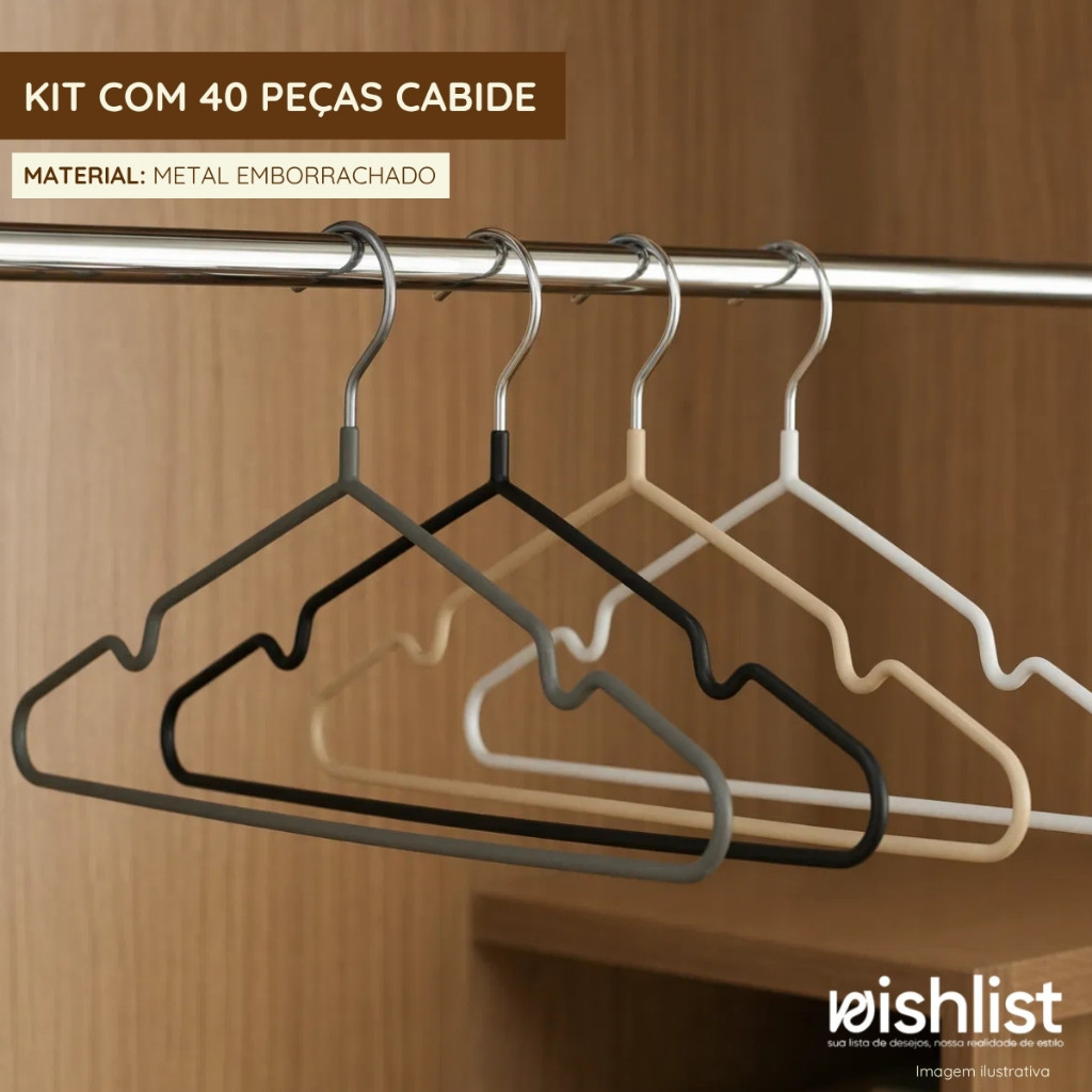 Kit Com 40 peças Cabide Metal Emborrachado