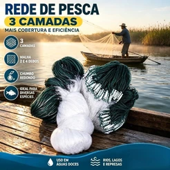 Rede de Pesca Pronta com 50 Metros de Comprimento Malha 8,16 Para Tilápia Curimba Dourado Pacu Tucunaré