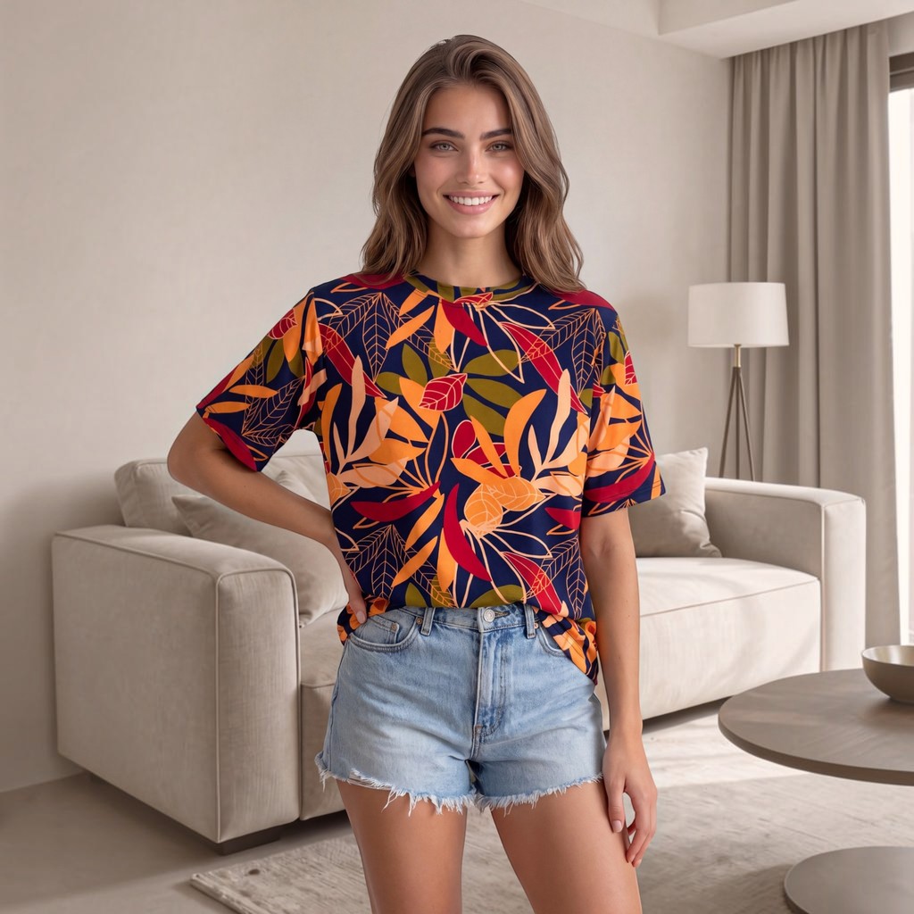 Blusa Feminina Over Suede Estampado Modelagem Larguinha Manga Curta Casual Confortável M G e GG Solta