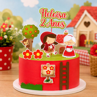 Topo de Bolo Chapeuzinho Vermelho 10 Itens- Topo Infantil - Mesversário - Aniversário