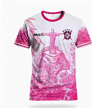 Camiseta de futebol feminina masculina Brasil Treinamento de competição de futebol masculino de manga curta confortável 