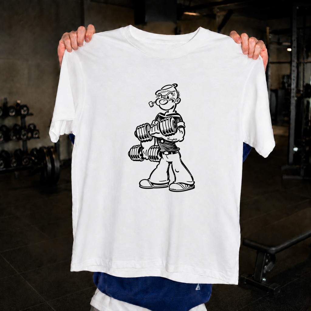 Camiseta Academia Marinheiro Forte Popeye Desenho Masculina Musculação Fitness Gym Treino Halteres Estampada Streetwear