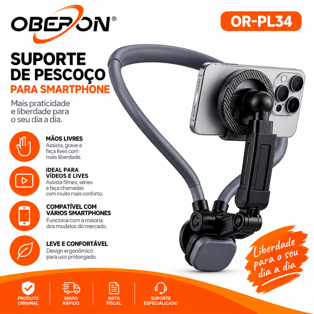 Suporte de Pescoço Magnético para Celular e Câmera de Ação Gopro Insta360 Articulado POV Vlog Antivibração
