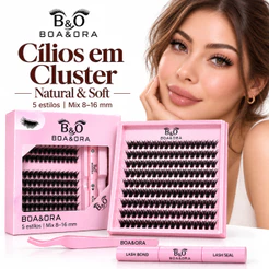 Kit Cílios Postiços Tufinho DIY Volume Russo Wispy Manga 240-480 Tufos Mix 9-16mm com Cola e Pinça BOA&ORA