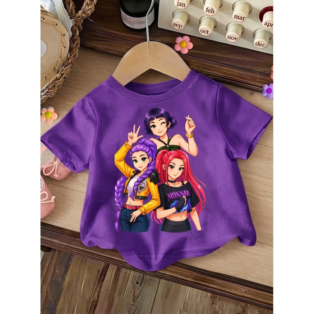 Camiseta Guerreiras do K-Pop Infantil Feminina Menina Estampada Kpop Personagens Blusa 100% Algodão Adolescente Jovem