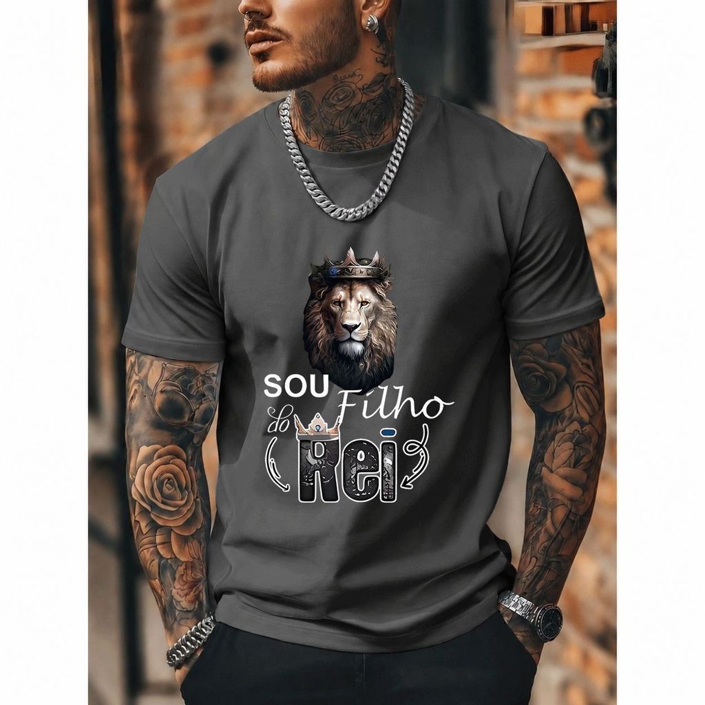 [Premium Algodão Puro]TAC Camiseta Oversized Masculina e Feminina Estilo Streetwear com Estampa de Leão Rei, 100% Algodã