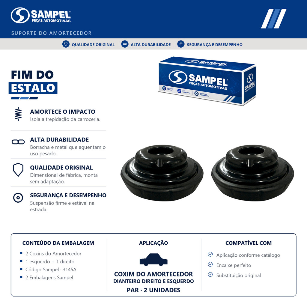 PAR Coxim do Amortecedor Dianteiro Cruze Tracker 2011 a 2016 C/ Rolamento Sampel 3145A