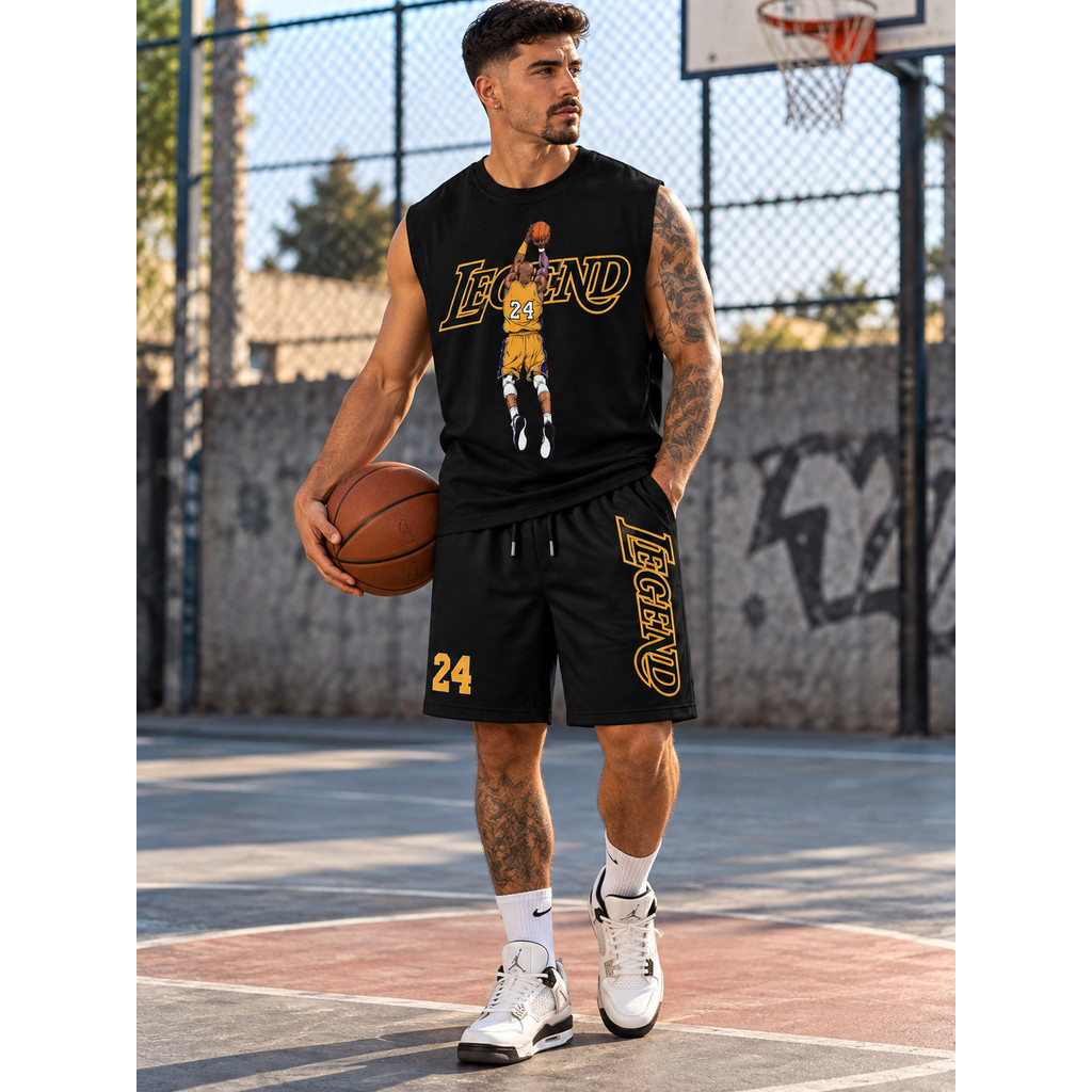 Conjunto Masculino Regata Oversized Algodão e Bermuda Tactel Basquete Basketball Streetwear Esportivo Legend 24