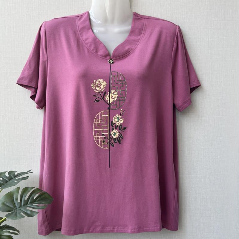 Camiseta Modal de manga curta para idosos de meia-idade, camiseta feminina de verão, tamanho grande, avó solta, meia man