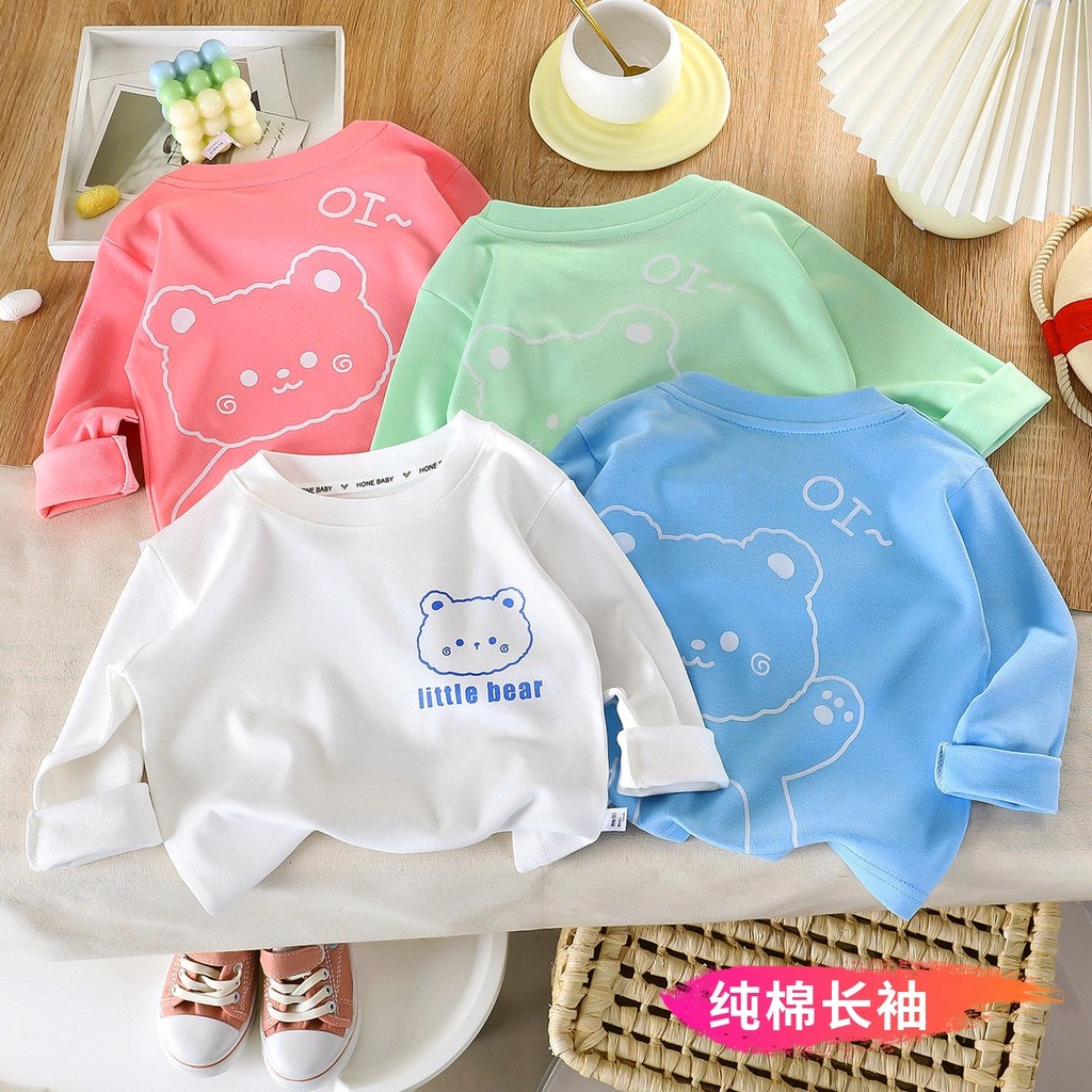 Primavera outono crianças estilo ocidental puro algodão de manga comprida meninos meninas All-Match camisa de fundo bebê