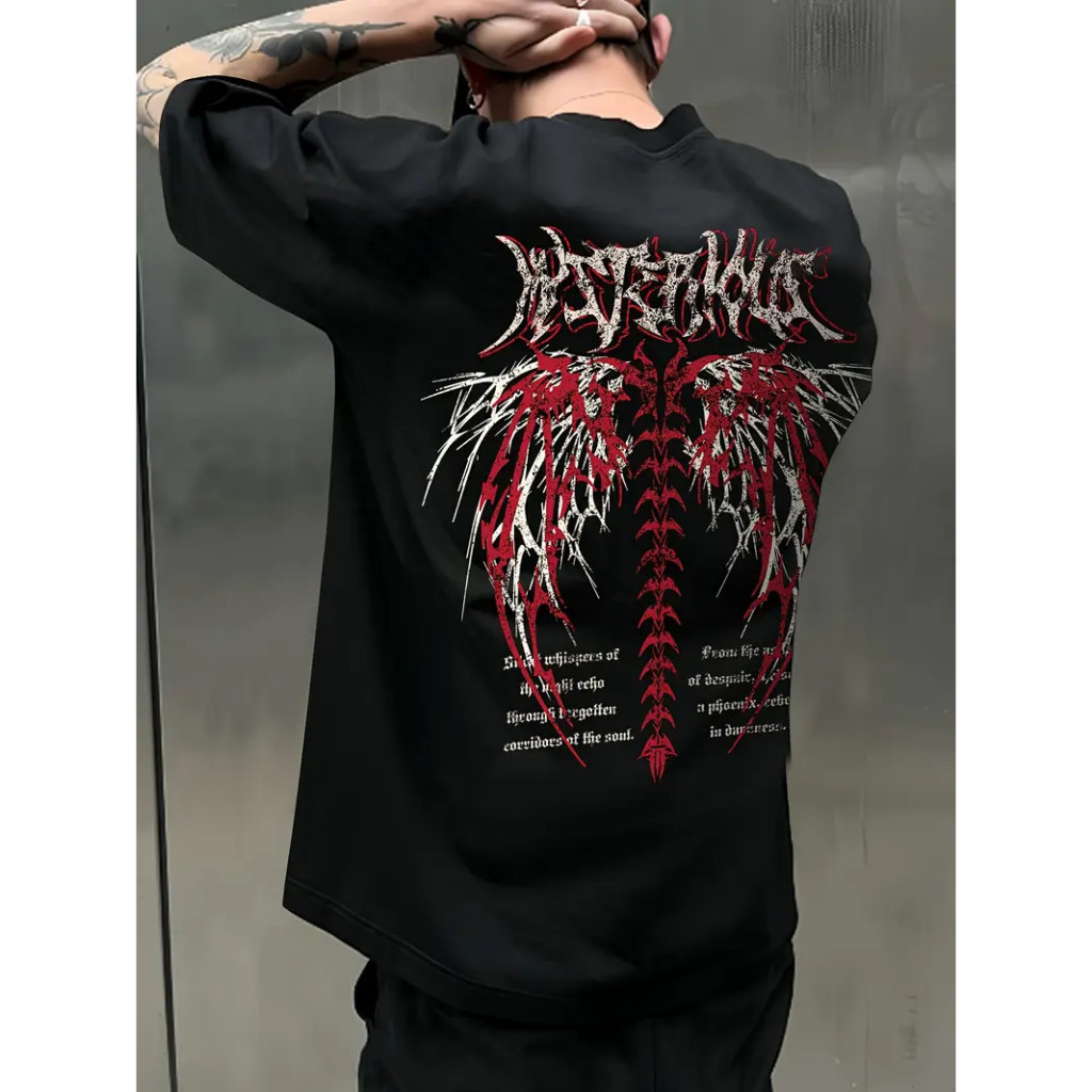 [Camiseta Premium em Algodão Puro]GXG Estampa Gótica Camiseta Masculina com Design Gráfico Gola Redonda, Camisetas Confo