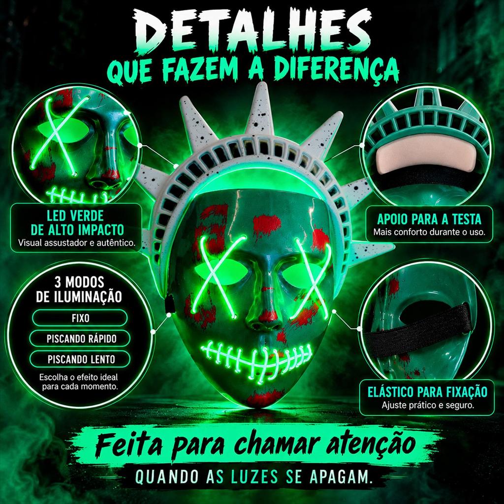 Mascara Halloween Led Estátua da Liberdade Noites de um Crime Festa Fantasia Carnaval Dia das Bruxas · foto 2