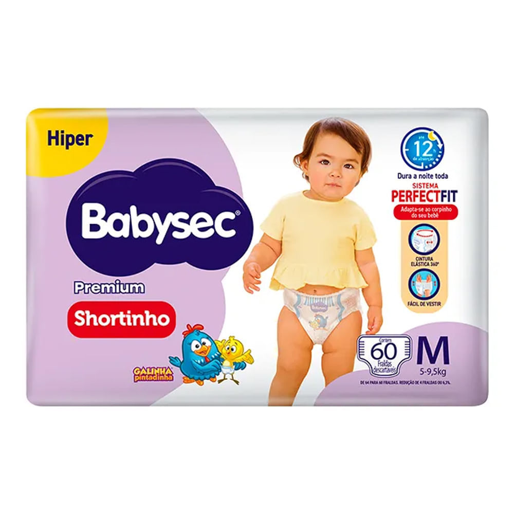 Fralda Descartável Babysec Premium Shortinho Hiper M 60 Unidades