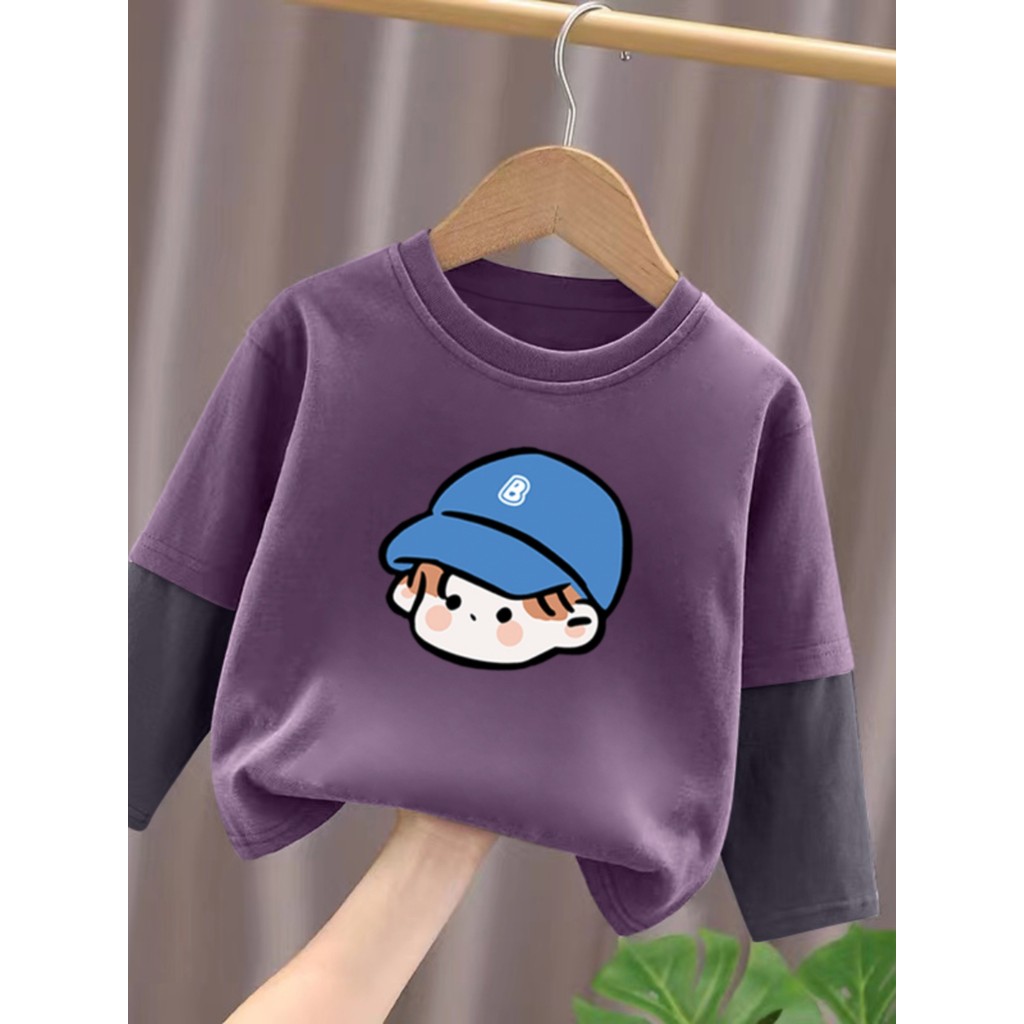 Camiseta de manga comprida para meninos de algodão puro 2026 primavera outono crianças bebê desenho animado moda All-Mat