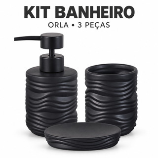 Kit Banheiro Lavabo Cerâmica 3 Peças Orla  Porta Sabonete Líquido Porta Escova de Dente e Saboneteira