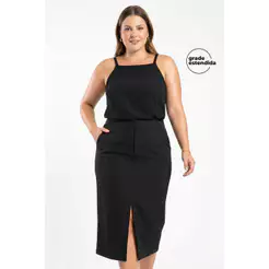 Saia Feminina Midi Com Fenda Moletom Marialícia Preto