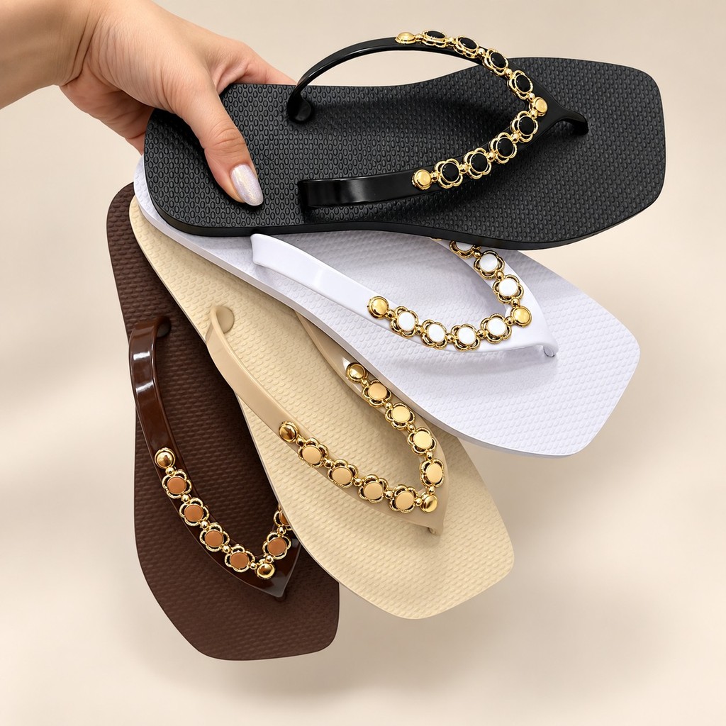 Chinelo Feminino Pedraria Rasteirinha Sandália Confortável Leve Antiderrapante Elegante Casual Dia a Dia