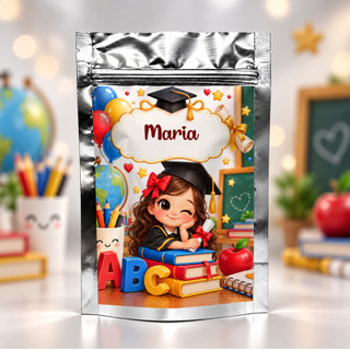 Saquinho Metalizado Personalizado P Formatura menina 10x15cm Lembrancinha Festa Aniversário Nome e Idade