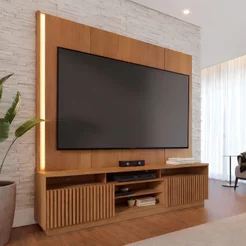 Estante Ripado para TV até 75 Polegadas com LED 200CMX198,2cm 2 Portas Jordão Marrom Freijó