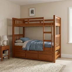 Treliche Solteiro Madeira Maciça com Cama Auxiliar e 3 Gavetas Castanho Claro Marrom Castanho Claro