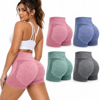 Kit 4 Shorts Levanta Bumbum Academia Fitness Feminino Cintura Alta Sem Costura Tecido Respiravel.
