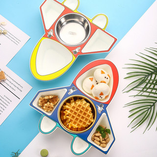 Prato infantil com desenho de avião, tigela de aço inoxidável 304 para alimentação complementar de bebês, talheres com d