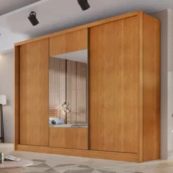 Guarda Roupa Casal em MDF com Espelho 3 Portas 6 Gavetas Montreal Marrom/Cinamomo Cumaru