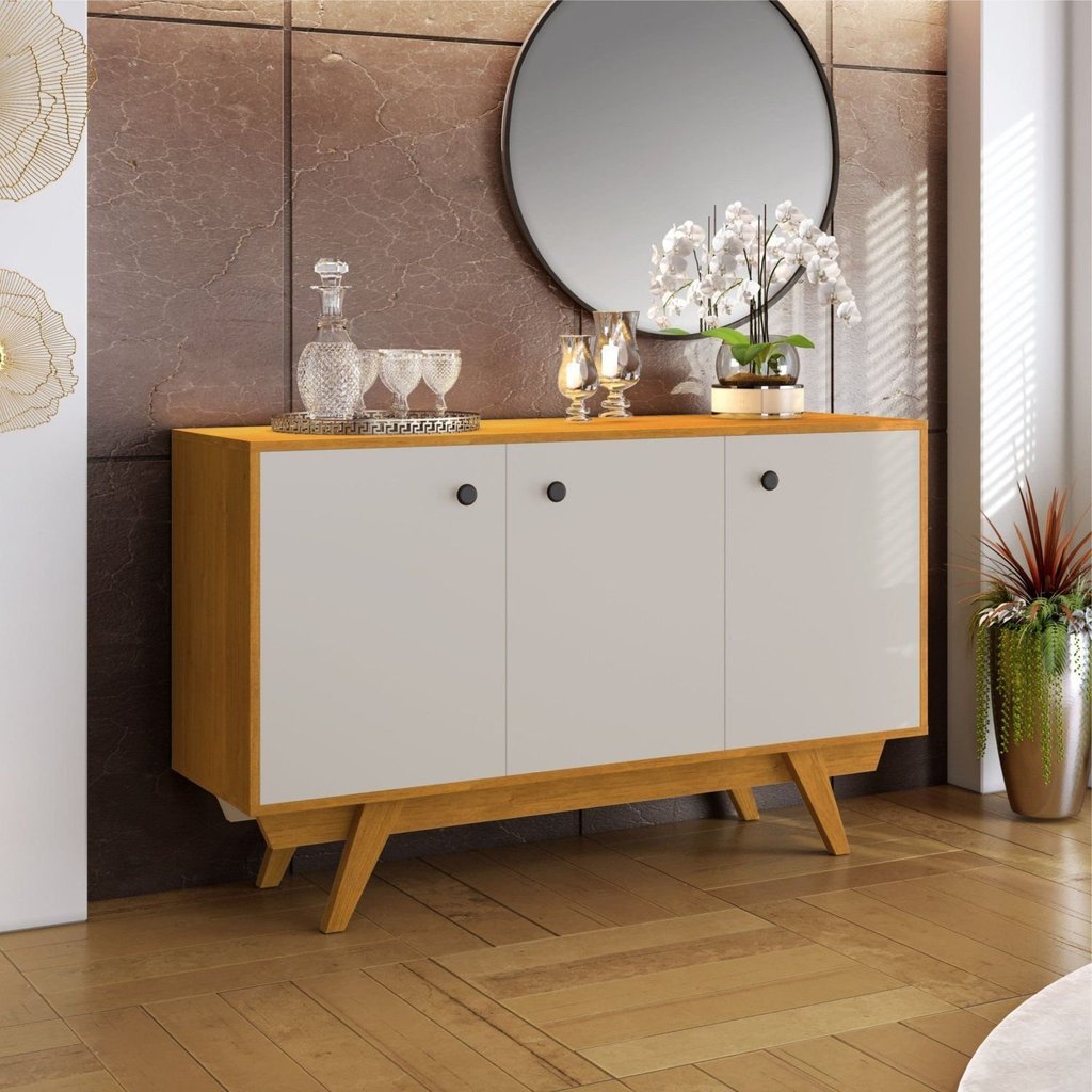 Buffet Aparador 3 Portas Harmonia Candian Amarelo/Cinamomo/Off White