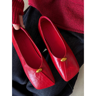2026 Novo estilo de aparência gigante pequenos sapatos únicos femininos sola macia plana couro genuíno couro macio dedo 