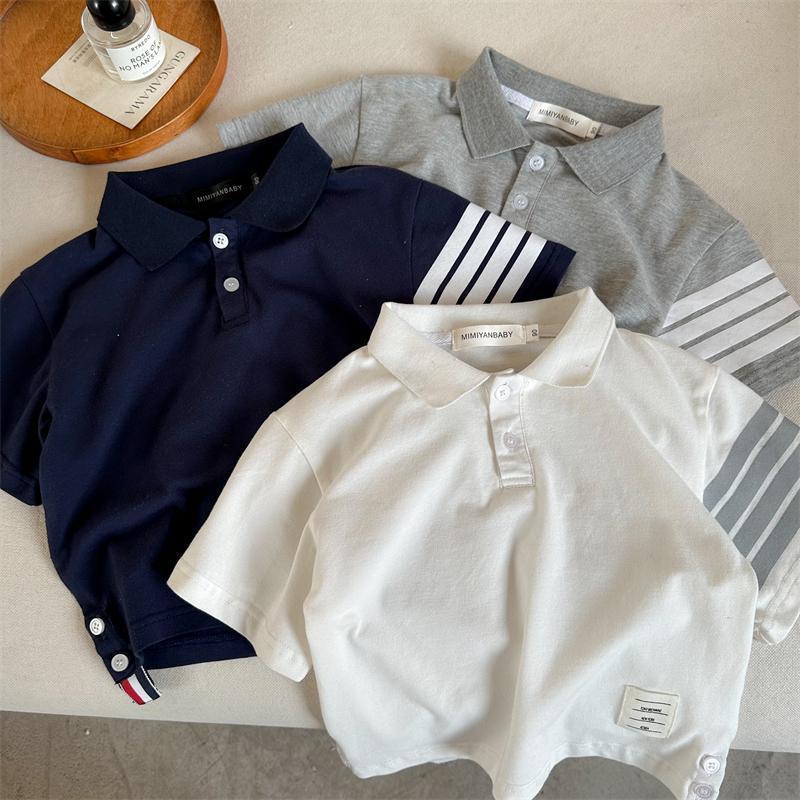 Crianças versão coreana camisa POLO verão novo estilo meninos meninas simples impresso lapela camiseta bebê Street Wear 