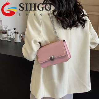 Bolsa De Corrente De Textura SHIGONG , Crossbody De PU De Grande Capacidade Com Fivela , Decoração De Liga De Coração