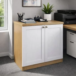 Armário para Escritório Baixo 2 Portas Branco 100% MDF Savana/Branco
