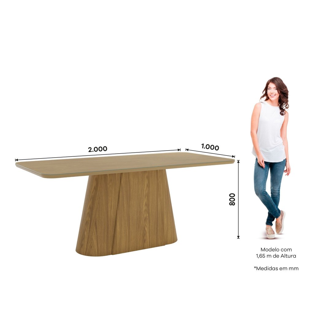Mesa Olívia para 8 Lugares Tampo 200cm com Vidro Canto Arredondado Marrom/Nature Nature — imagem 2 de 2